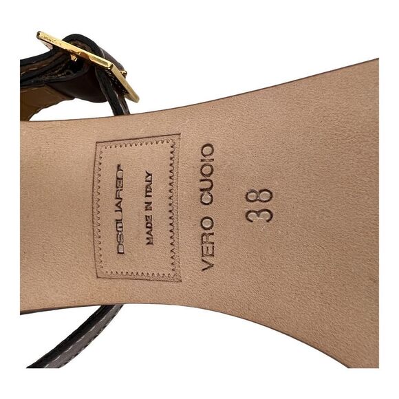 DSQUARED2 Dark Brown Leather Sandals with Woven Heel - Picture 12 of 13